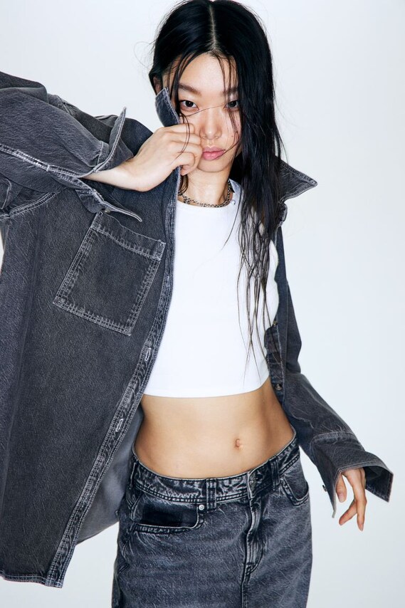 H&M, Oversized denim shirt, black, Image 1 of 1