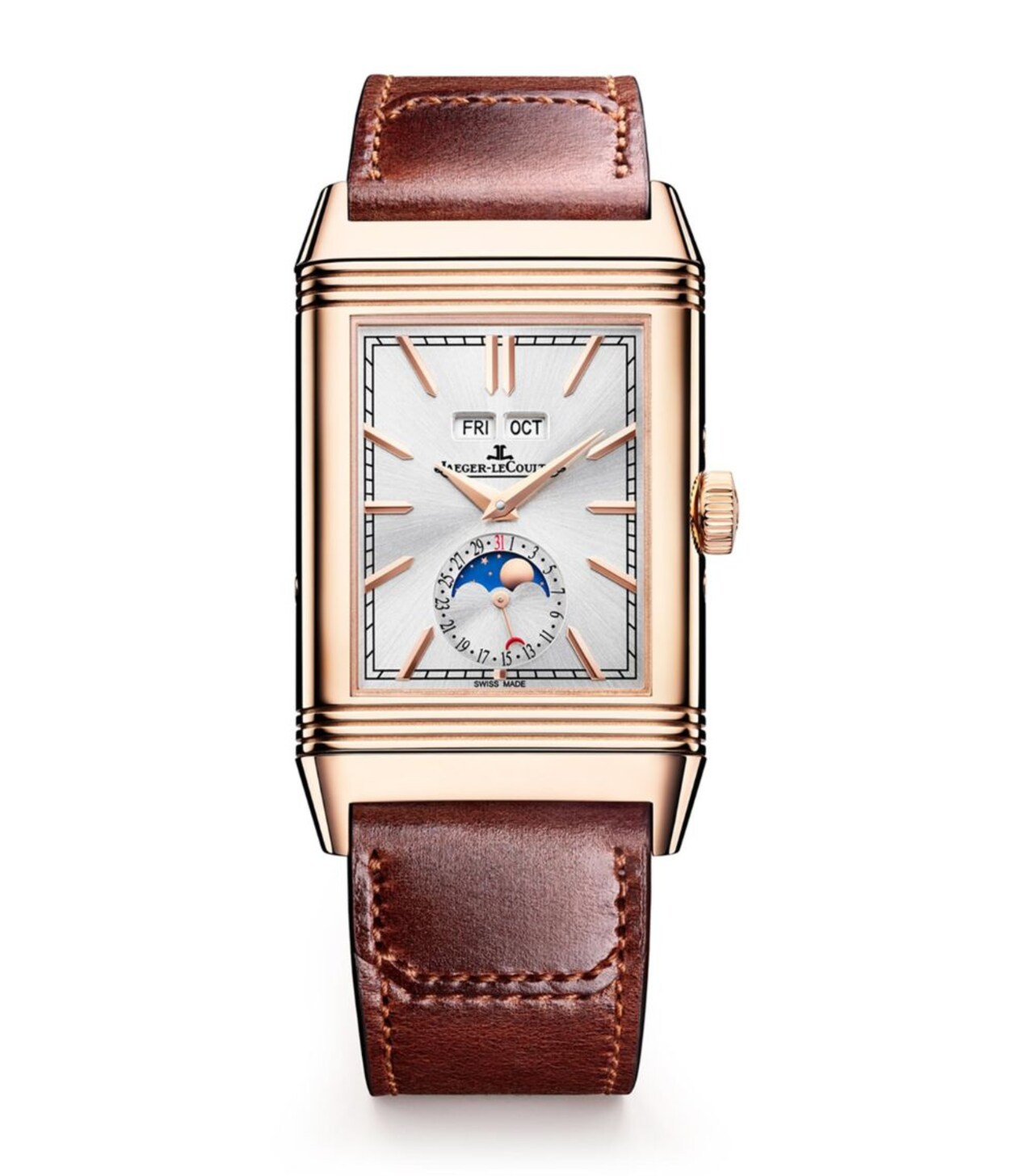 Rose Gold Reverso Tribute Duoface Calendar Watch 29.9mm in brown