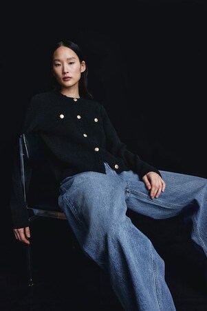 H&M, Textured-knit cardigan, black