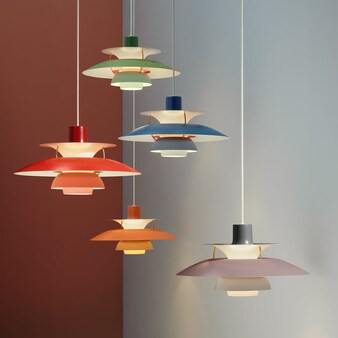 PH 5 Hanging lamp in orange, grey, red & green