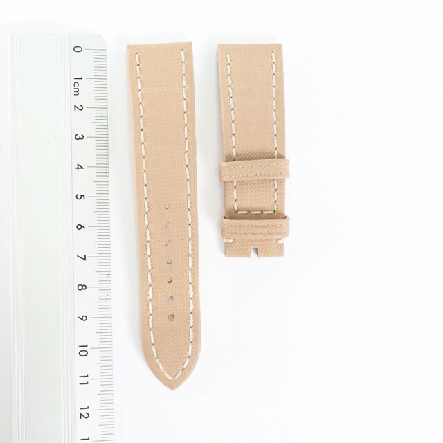 BEIGE MILITARY CALFSKIN LEATHER STRAP - 22 MM in beige, blue & black