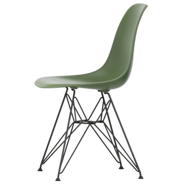 Eames Plastic Side Chair DSR in green, white, yellow & black