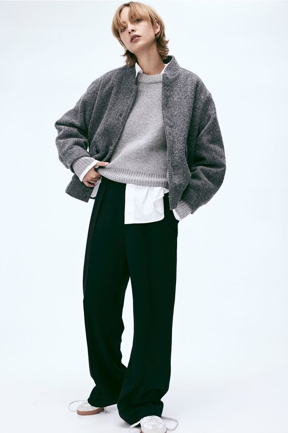 H&M, High-waisted tailored trousers, black, Image 1 of 1